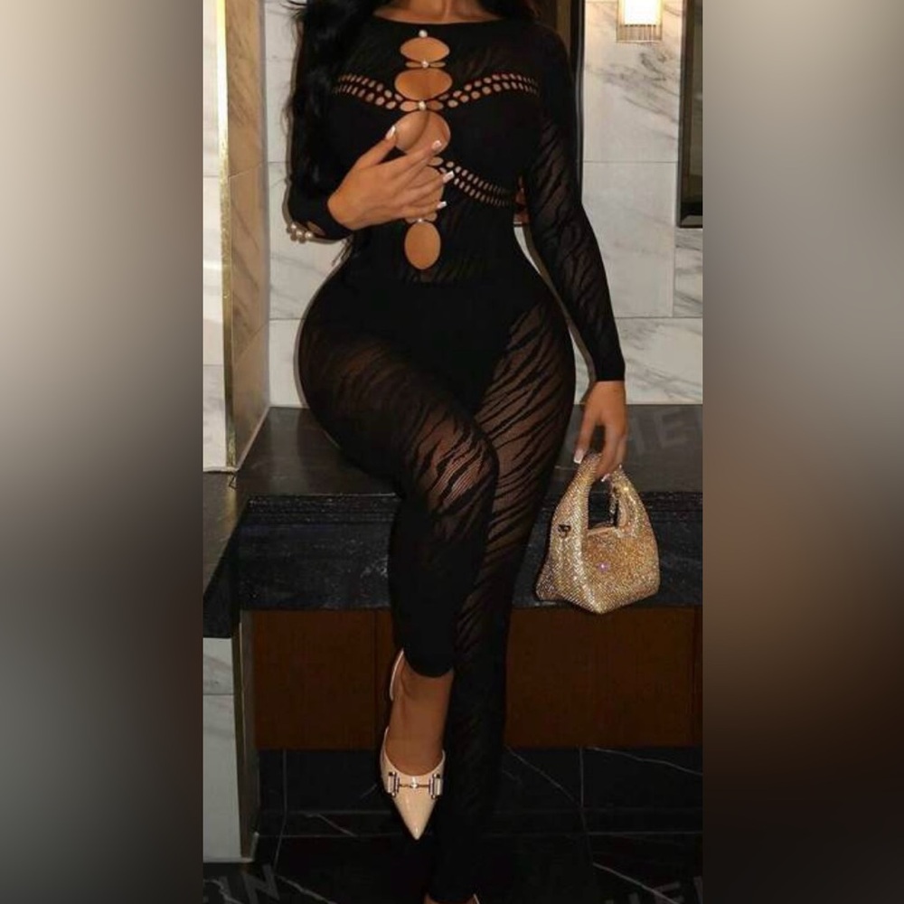 black cut out front unitard jumpsuit one size.